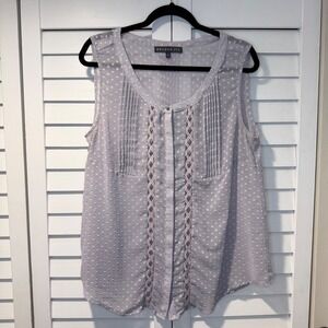 Brixon‎ Ivy Lavender Swiss Dot Pintuck Pleated Sleeveless Button Up Blouse XL